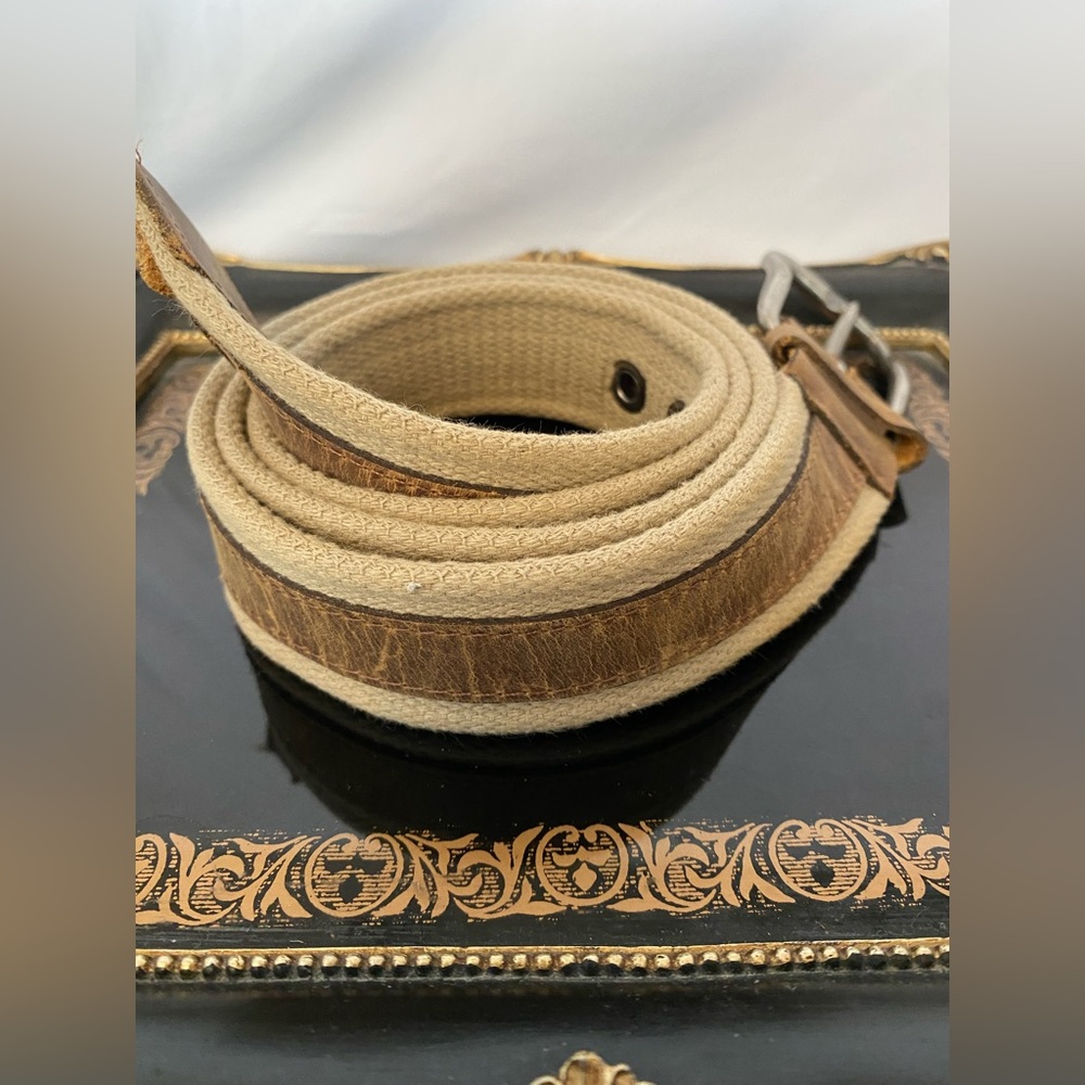 Vintage Men’s belt brown patterned 100% Leather, 100% Cotton, Size 42/44